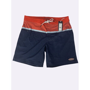 Vineyard Vines striped performance board shorts in red, navy, size 34